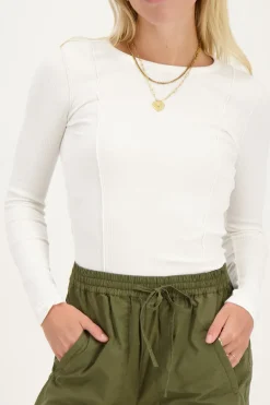 Witte Top Met Rib En Babylock