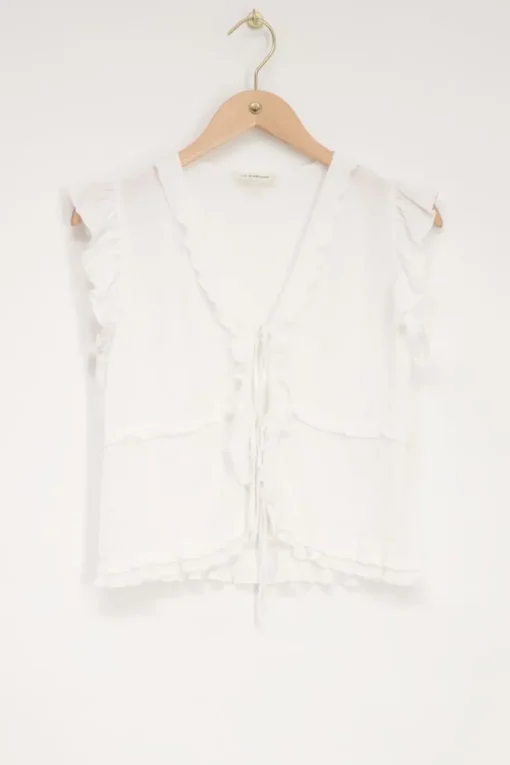 Witte Top Met Ruffles En Koordjes