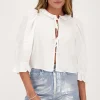 Witte Top Met Strikjes En Ruffle Kraag