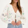 Witte Top Met Strikjes En Multikleur Embroidery