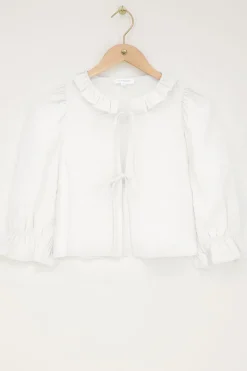 Witte Top Met Strikjes En Ruffle Kraag