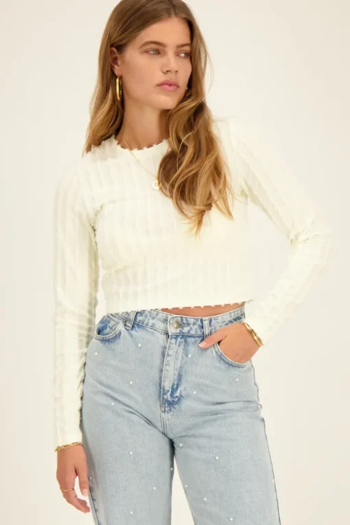 Witte Top Met Terry Strepen
