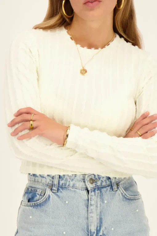 Witte Top Met Terry Strepen