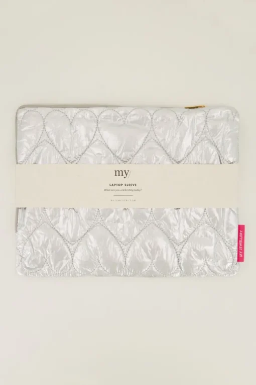 Zilveren Metallic Laptop Hoes Met Hartjes Patroon