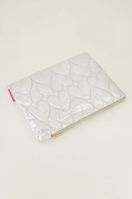 Zilveren Metallic Laptop Hoes Met Hartjes Patroon