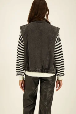 Zwart Denim Gilet Met Elastische Tailleband