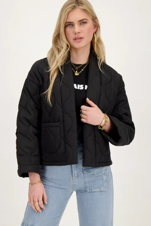 Zwart Gewatteerd Kimono Jasje
