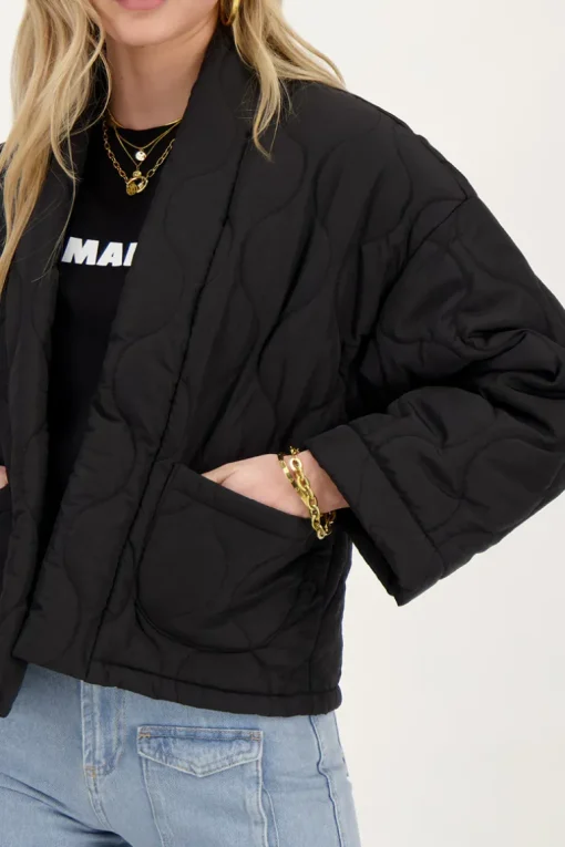 Zwart Gewatteerd Kimono Jasje