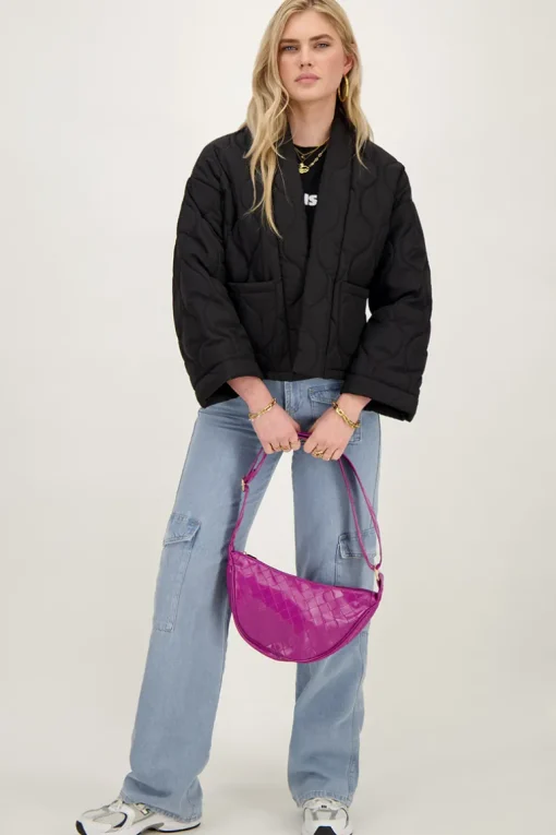 Zwart Gewatteerd Kimono Jasje