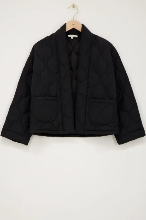 Zwart Gewatteerd Kimono Jasje