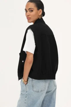 Zwart Gilet Met Kraag En Zakken