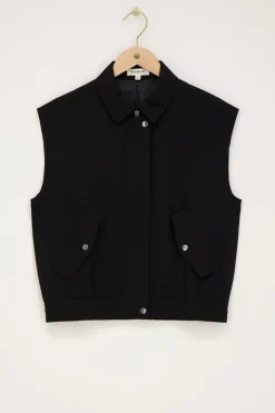 Zwart Gilet Met Kraag En Zakken