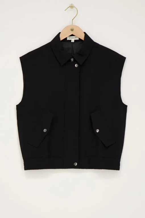 Zwart Gilet Met Kraag En Zakken