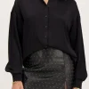 Zwart Oversized Blouse Satijn