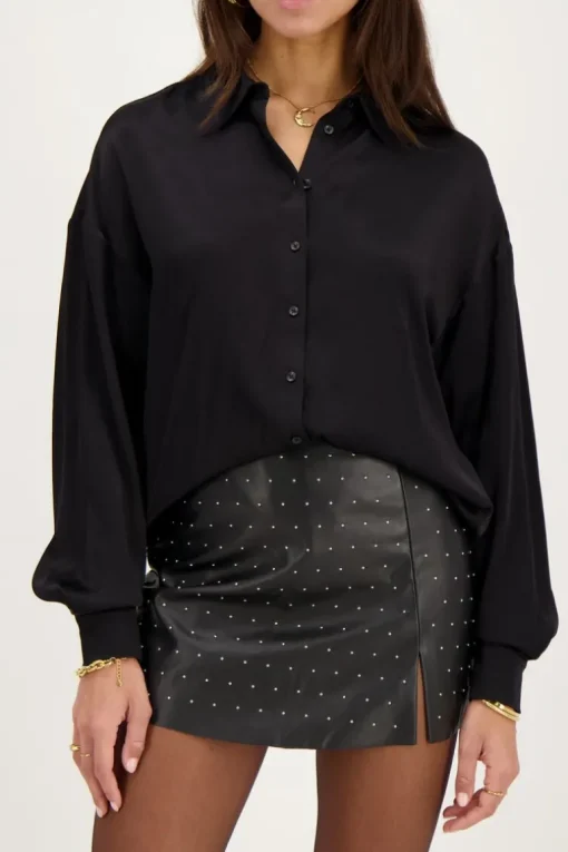 Zwart Oversized Blouse Satijn