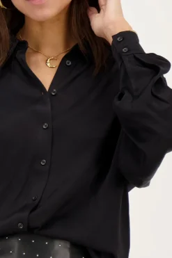 Zwart Oversized Blouse Satijn