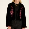 Zwart Velvet Jasje Met Roze Embroidery