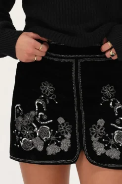 Zwart Velvet Rok Met Zilveren Embroidery