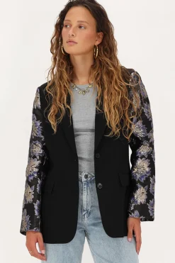 Zwarte Blazer Met Jacquard Mouwen
