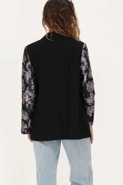 Zwarte Blazer Met Jacquard Mouwen