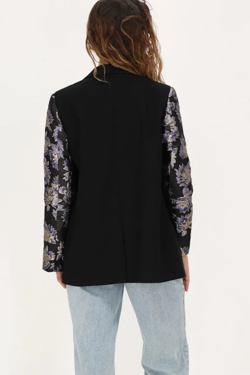 Zwarte Blazer Met Jacquard Mouwen