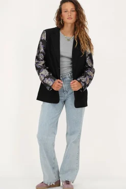 Zwarte Blazer Met Jacquard Mouwen
