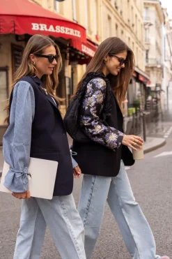 Zwarte Blazer Met Jacquard Mouwen