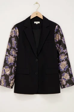 Zwarte Blazer Met Jacquard Mouwen