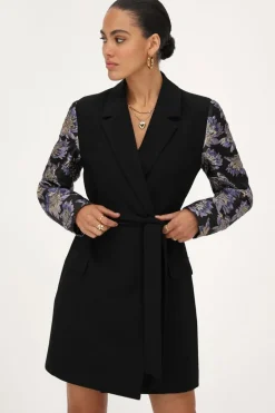 Zwarte Blazerjurk Met Jacquard Mouwen