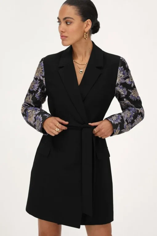 Zwarte Blazerjurk Met Jacquard Mouwen