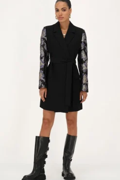 Zwarte Blazerjurk Met Jacquard Mouwen