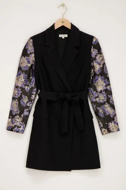 Zwarte Blazerjurk Met Jacquard Mouwen