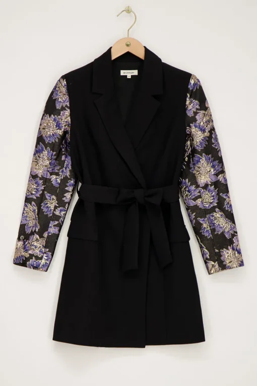 Zwarte Blazerjurk Met Jacquard Mouwen