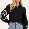 Zwarte Blouse Met Beige Embroidery