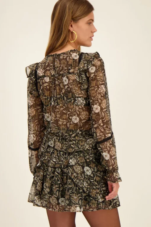 Zwarte Blouse Met Bloemenprint En Chiffon Lurex