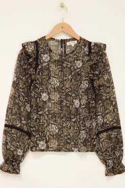 Zwarte Blouse Met Bloemenprint En Chiffon Lurex
