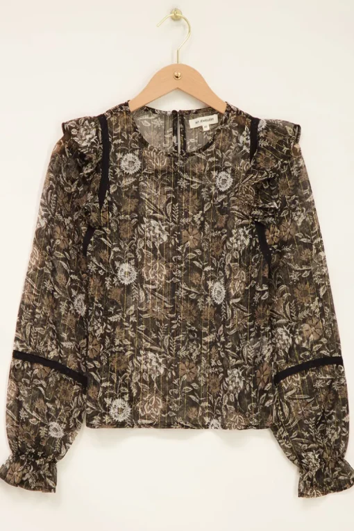 Zwarte Blouse Met Bloemenprint En Chiffon Lurex