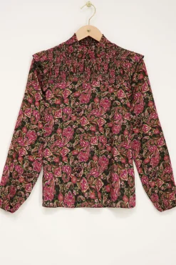 Zwarte Blouse Met Gekleurde Paisley Print & Smock