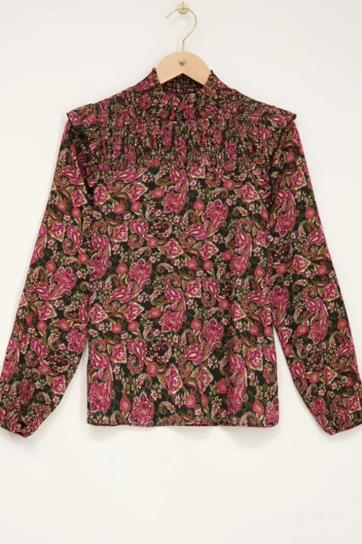 Zwarte Blouse Met Gekleurde Paisley Print & Smock
