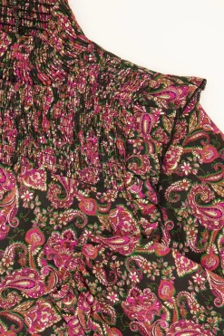 Zwarte Blouse Met Gekleurde Paisley Print & Smock