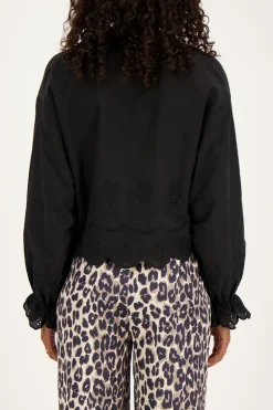 Zwarte Blouse Met Strikjes En Broderie