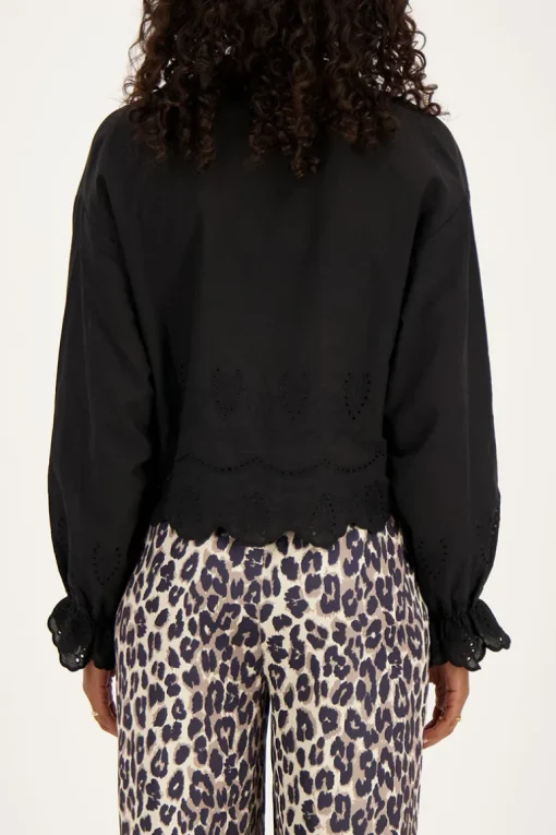 Zwarte Blouse Met Strikjes En Broderie
