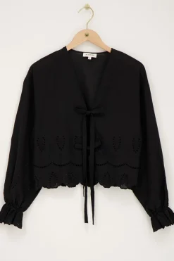 Zwarte Blouse Met Strikjes En Broderie