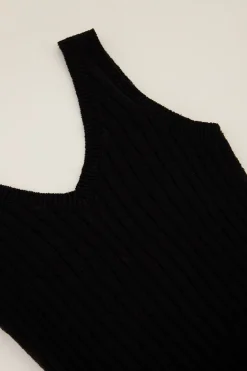 Zwarte Bouclé Maxi Jurk Met Split