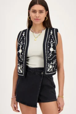 Zwarte Denim Skort Met Overslag En Knoop