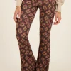 Zwarte Flared Broek Met Bruin & Roze Bloemenprint