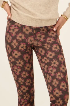 Zwarte Flared Broek Met Bruin & Roze Bloemenprint