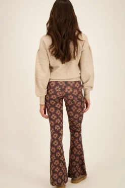 Zwarte Flared Broek Met Bruin & Roze Bloemenprint