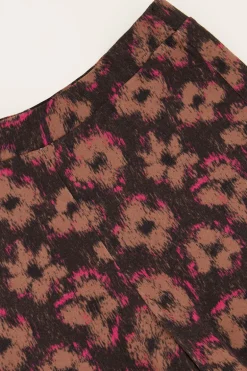 Zwarte Flared Broek Met Bruin & Roze Bloemenprint