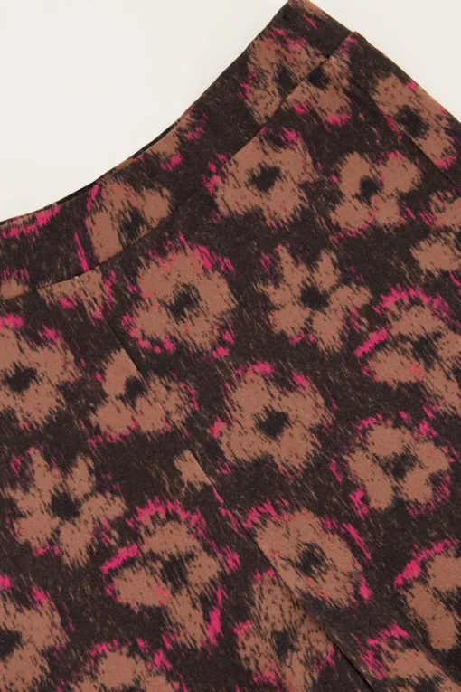 Zwarte Flared Broek Met Bruin & Roze Bloemenprint
